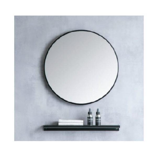 Black Aluminum Frame – Round Frame Mirror c/w Shelf SWMR-8080-BK